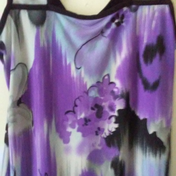 Summer Blouse Size S/M Nylon Top Purple Black Womens Sleeveless Tunic Kiwi Brand - Picture 2 of 8